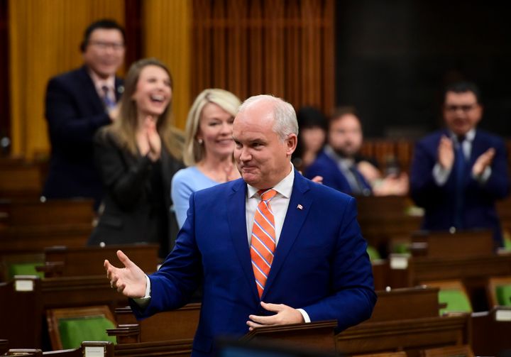 Conservative Leader Erin O'Toole stands during question period in the House of Commons on Sept. 30, 2020.