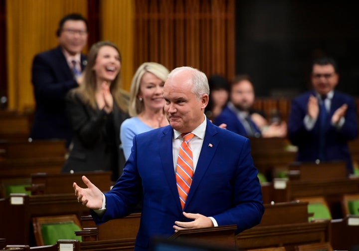 Conservative Leader Erin O'Toole stands during question period in the House of Commons on Sept. 30, 2020.