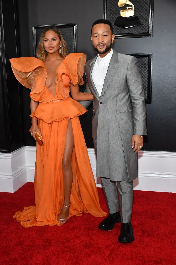 Chrissy Teigen and John Legend at the Grammys in January