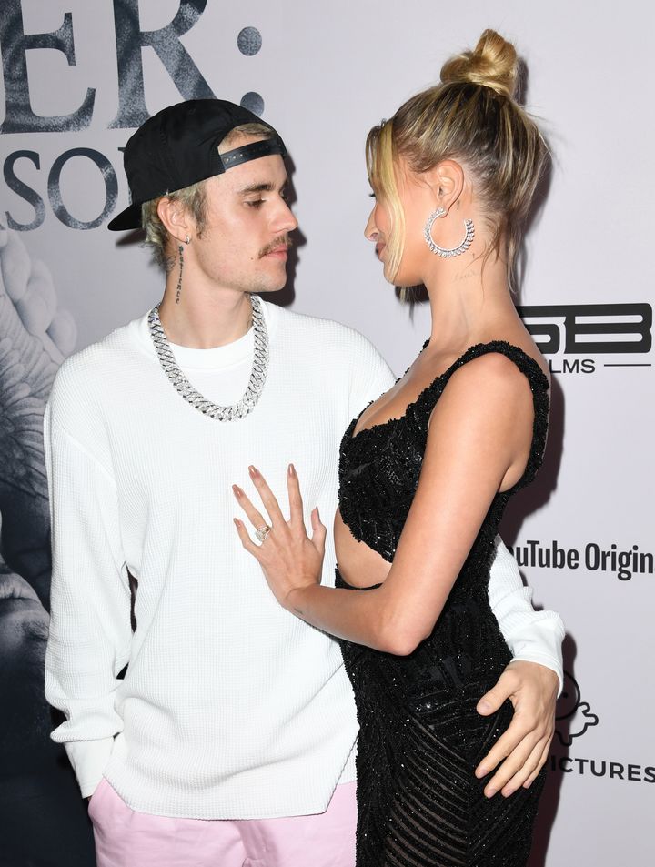 Justin and Hailey Bieber at the launch of his YouTube series earlier this year