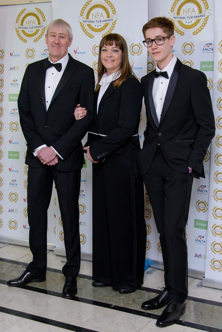Archie Lyndhurst with parents Nicholas and Lucy, pictured in 2017