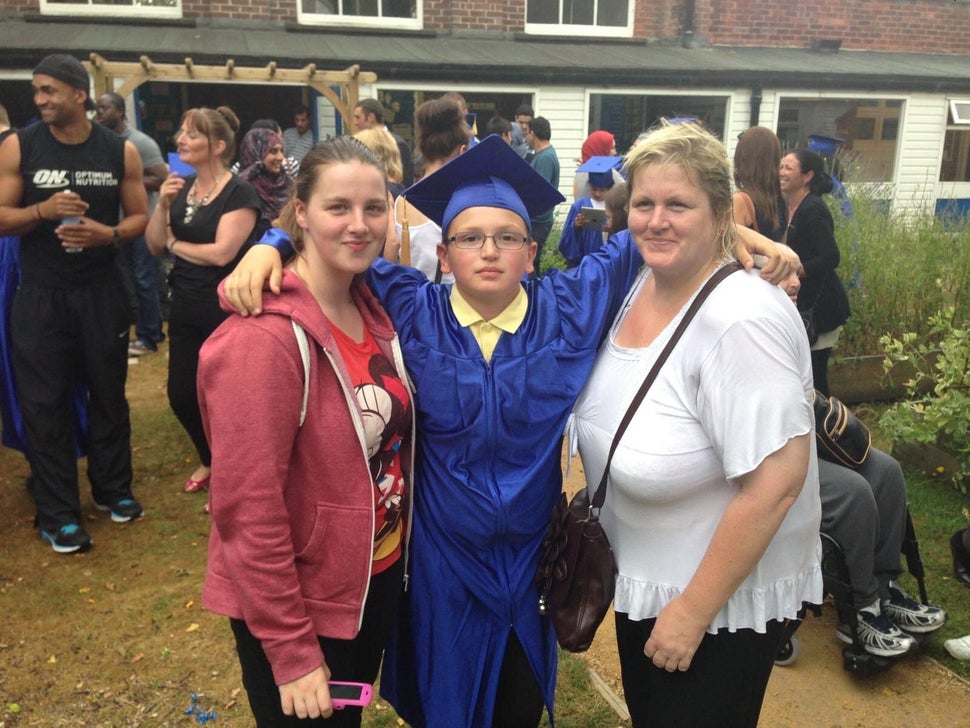 Yousef Makki with sister Jade and mum Debbie.