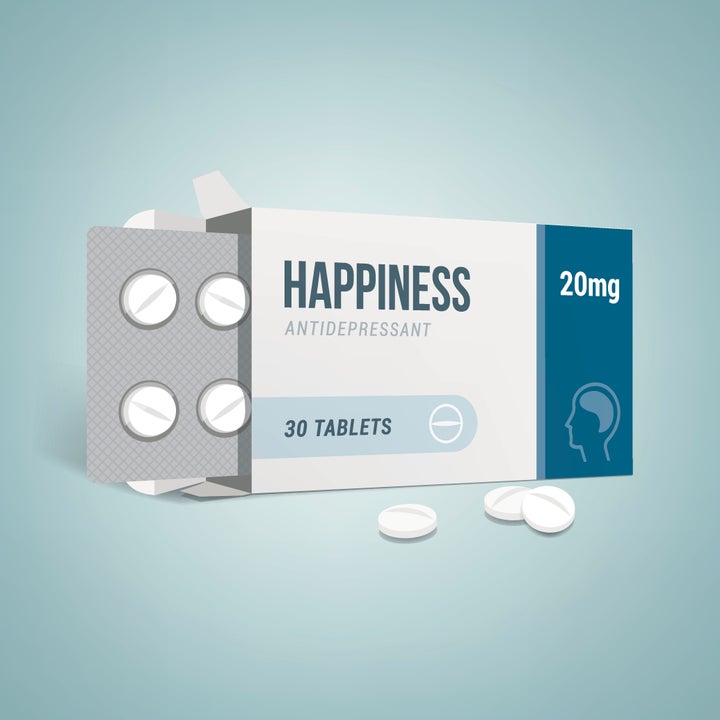 Antidepressants open drug box with pills, depression and anxiety concept