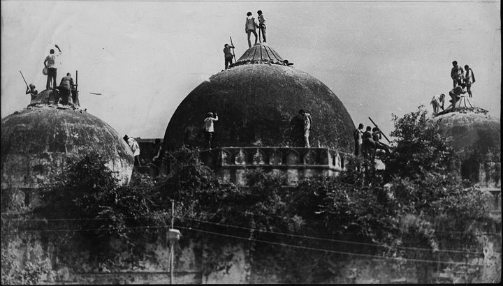 Babri masjid shortly before it was demolished on December 6, 1992 at Ayodhya.