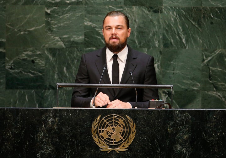 Actor and United Nations Messenger of Peace Leonardo DiCaprio speaks during the U.N. Climate Summit in New York. 