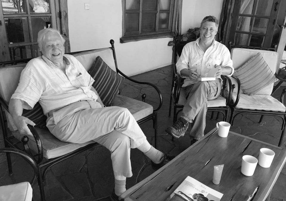 Jonnie Hughes and David Attenborough in Kenya last year for the shoot