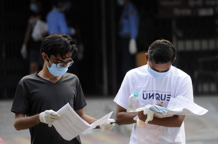 NEET aspirants seen at an examination centre at on September 13, 2020 in Gurugram.