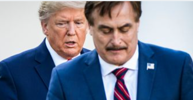 Donald Trump and Mike Lindell at the White House in March.