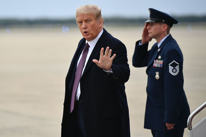 President Donald Trump steps off Air Force One upon arrival at Andrews Air Force Base in Maryland on Oct. 1. The president returned to Washington, D.C., after attending a fundraiser in Bedminster, New Jersey.