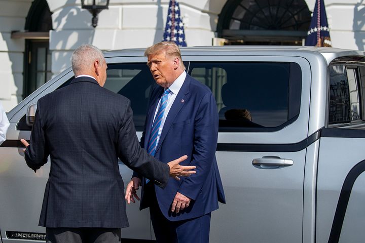 President Donald Trump chatting with Steve Burns, Lordstown Motors CEO, on the south lawn of the White House on Monday. 