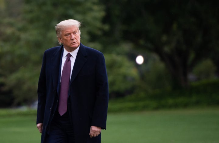 President Donald Trump walks from Marine One after arriving on the South Lawn of the White House in Washington, DC, October 1, 2020.