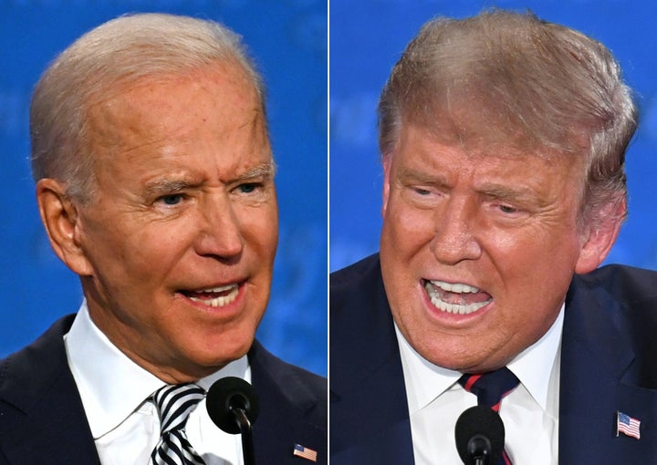 Former Vice President Joe Biden, left, and President Donald Trump participated in their first in-person debate on Tuesday. Gi