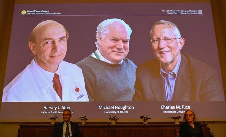 The winners of the 2020 Nobel Prize in Physiology or Medicine are (L-R): American Harvey Alter, Briton Michael Houghton and American Charles Rice.