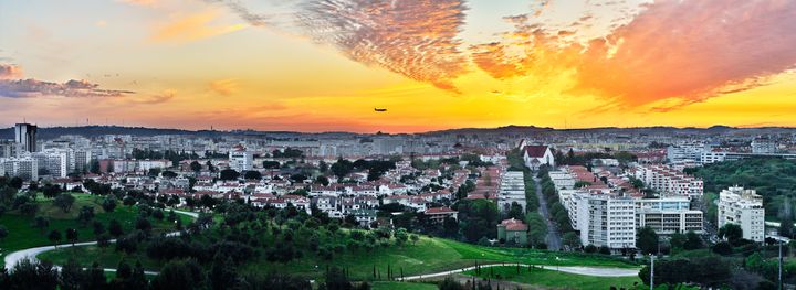 Alvalade and the Bela Vista park, an Lisbon neighborhood at sunset panorama 