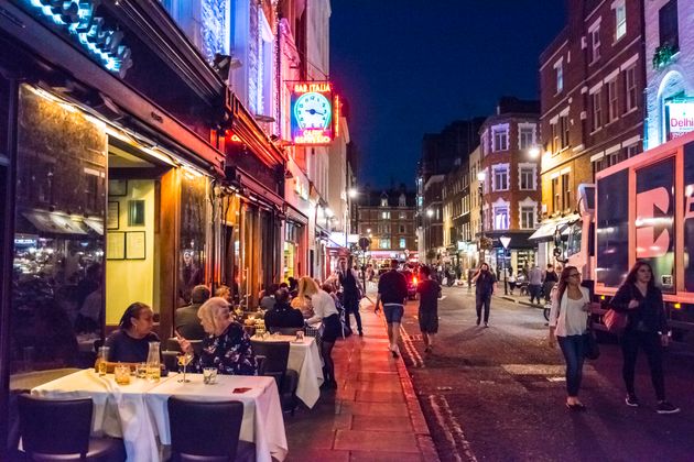 Nighttime scene in Frith St. Soho