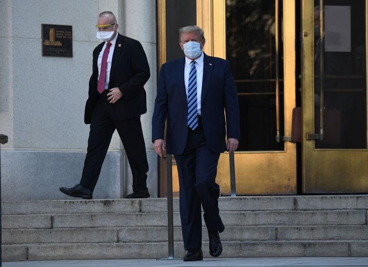 Donald Trump walks to Marine One on at Walter Reed Medical Centre in Bethesda, Maryland.
