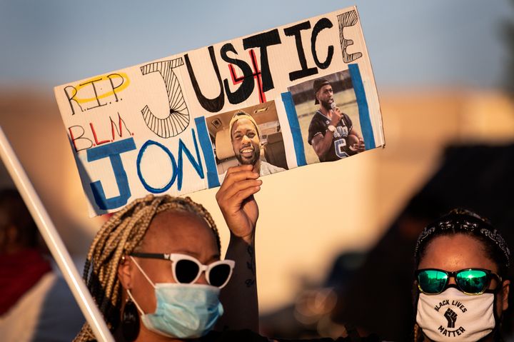 People gather for a march, rally and candle light vigil in honor Jonathan Price on October 5, 2020 in Wolfe City, Texas. (Photo by Montinique Monroe/Getty Images)