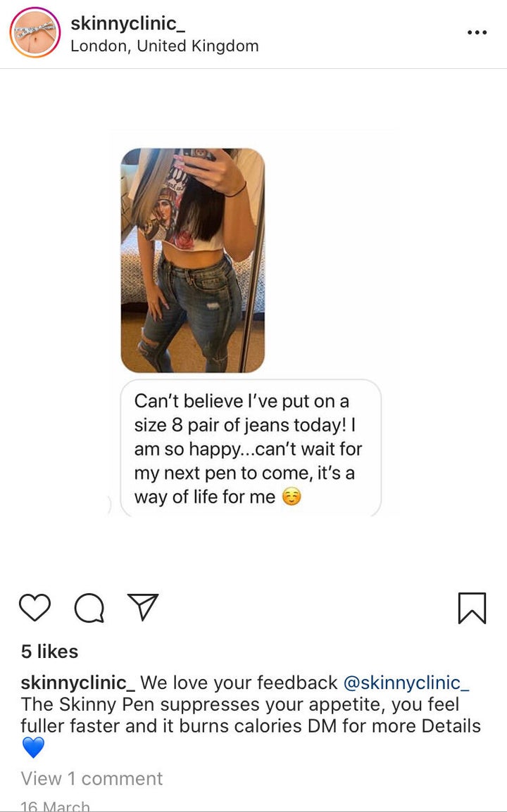 A banned post by Skinny Clinic.