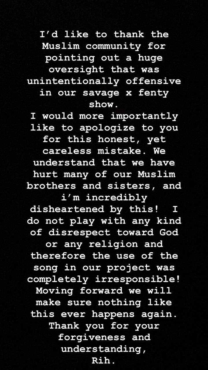 Rihanna posted her apology on Instagram