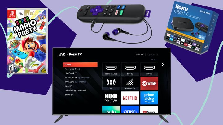 Walmart Prime Day deals on electronics, including TVs, Nintendo Switch games, and Roku streaming devices.