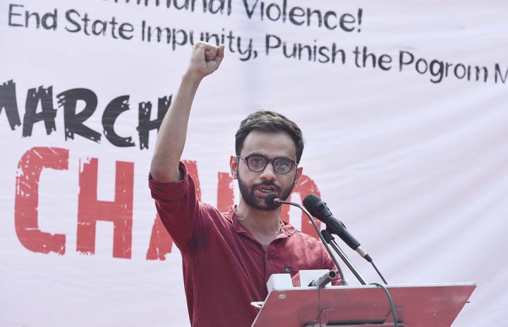 Former JNU student Umar Khalid speaks at a protest against Citizenship Amendment Act and the recent communal violence in New Delhi on March 3, 2020.