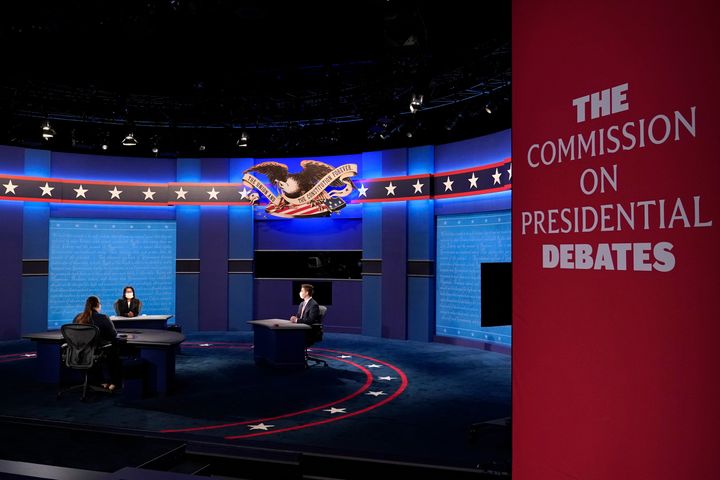 Preparations take place for the vice presidential debate in Kingsbury Hall at the University of Utah in Salt Lake City.