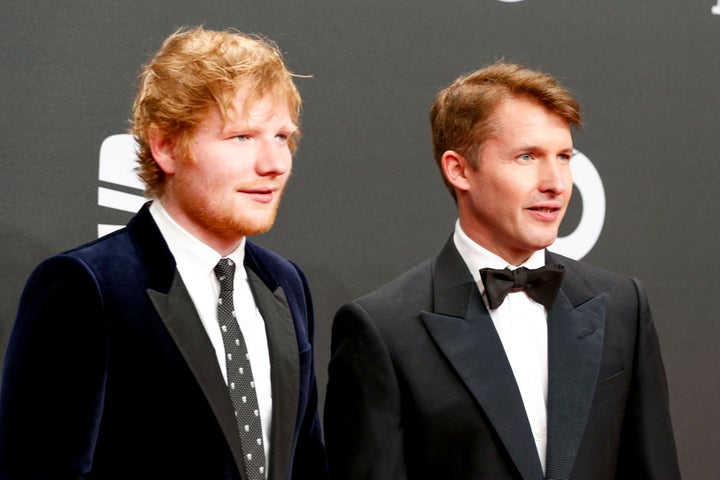 Ed Sheeran and James Blunt arrive for the Goldene Kamera on March 4, 2017 in Hamburg, Germany. 