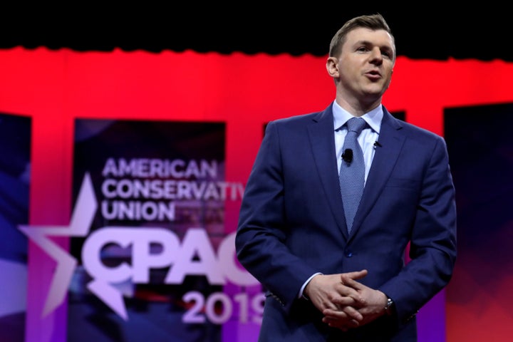 James O'Keefe, the well-funded far-right propagandist behind Project Veritas, infamous for creating deceptively edited videos, is cozy with major GOP figures including the president. Here, he is speaking on the main stage at the 2019 Conservative Political Action Conference.