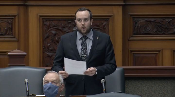 Ontario MPP Jeremy Roberts speaks in the legislature on Oct. 1, 2020.