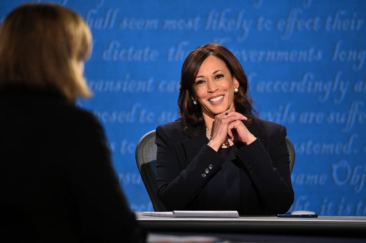 US Democratic vice presidential nominee and Senator from California, Kamala Harris smiles during the vice presidential debate in Kingsbury Hall at the University of Utah on October 7, 2020, in Salt Lake City, Utah. (Photo by Robyn Beck / AFP) (Photo by ROBYN BECK/AFP via Getty Images)