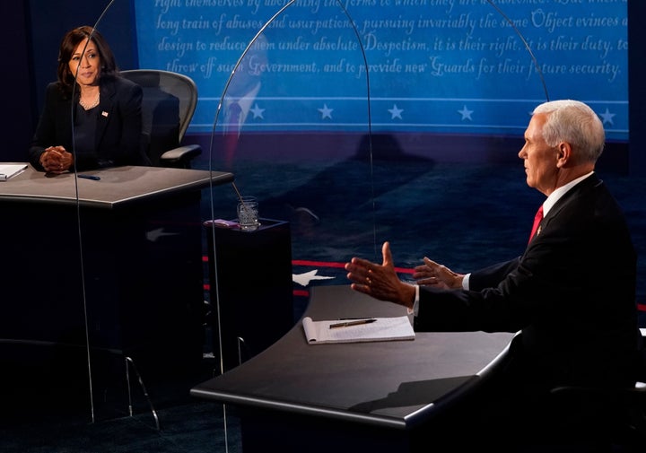 Vice President Mike Pence and Democratic vice presidential nominee Kamala Harris at Wednesday's vice presidential debate Salt Lake City.