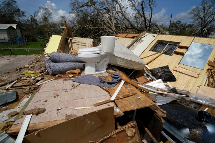 A mobile home was severely damaged in Lake Charles, La., during Hurricane Laura last August.