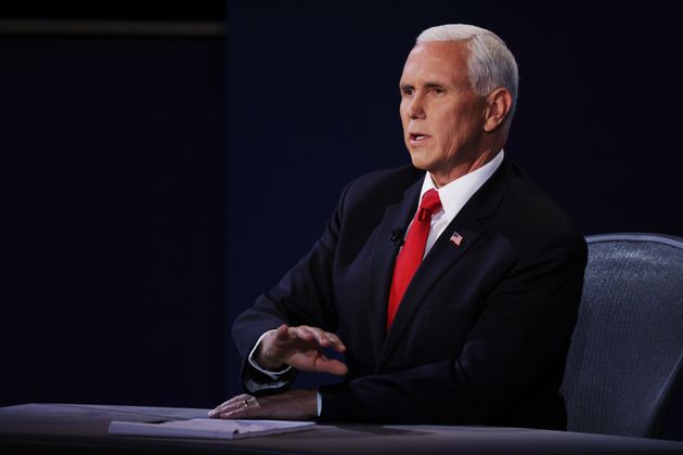 Vice President Mike Pence (Republican Party) is speaking on the television debate of the candidate for vice president of the United States.  Year 2020