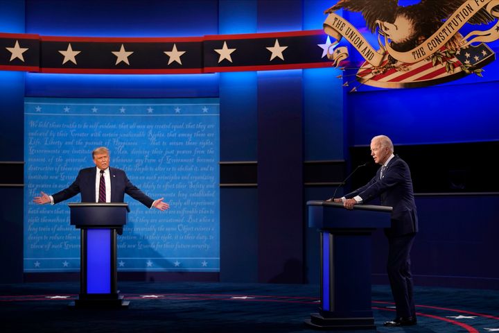 President Donald Trump and former Vice President Joe Biden at the presidential debate on Sept. 29. Trump has said he won't participate in the second debate scheduled for Oct. 15, which the Commission on Presidential Debates decided should be held remotely. 