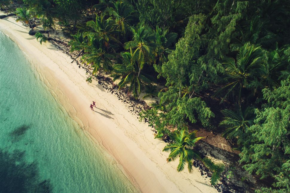 Aerial view of tropical island beach, Dominican Republic