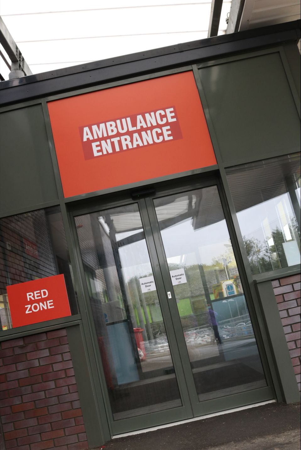 Entrance to the 'red' A&E which is for patients with suspected Covid-19