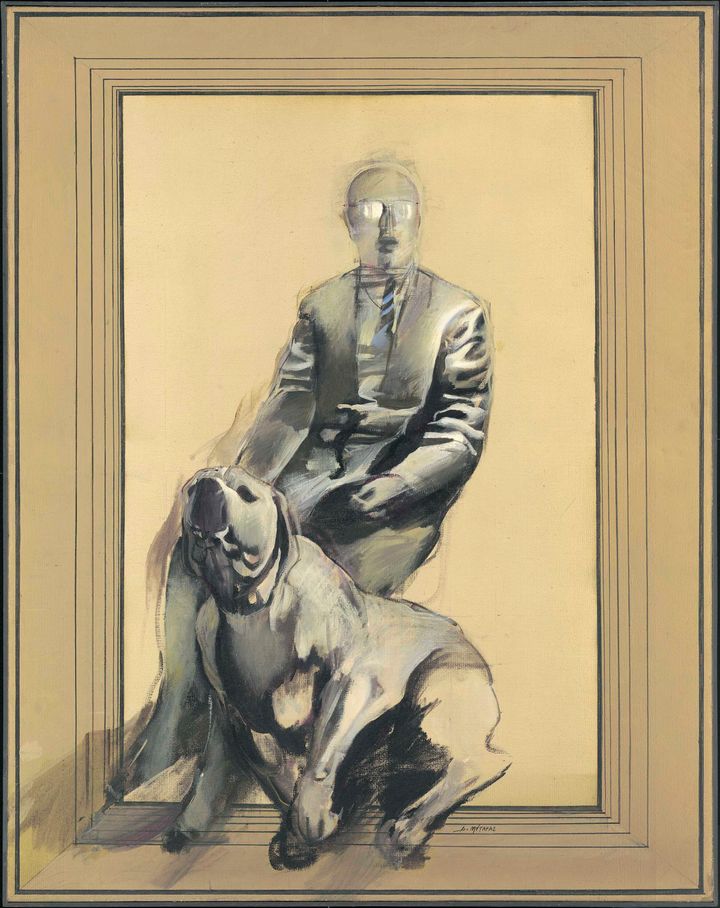Δημήτρης Μυταράς, Επιτύμβιο με μπουλντόγκ,1974,Ακρυλικό σε μουσαμά,160x125εκ