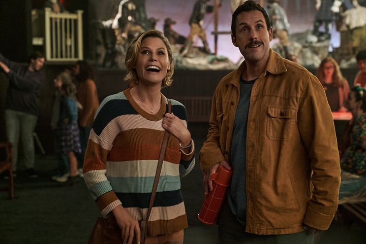 Julie Bowen and Adam Sandler in "Hubie Halloween" on Netflix.