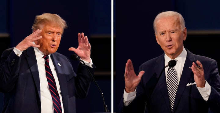 This combination of Sept. 29, 2020, file photos shows U.S. President Donald Trump, left, and former Vice President Joe Biden during the first presidential debate at Case Western University and Cleveland Clinic, in Cleveland, Ohio.