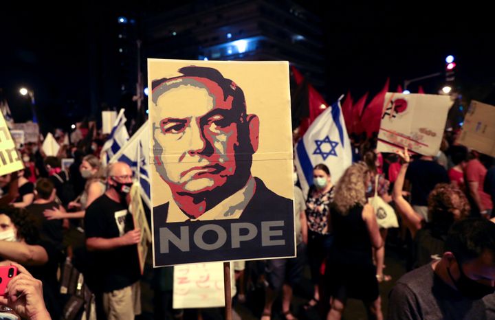イスラエルで起きた、ネタニヤフ首相の汚職疑惑や政府の新型コロナ対策に抗議するデモ＝2020年9月