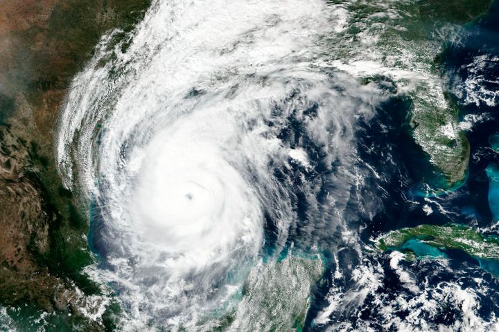 This Thursday, Oct. 8, 2020, satellite image released by NASA Worldview, Earth Observing System Data and Information System (EOSDIS) shows Hurricane Delta. Forecasts showed Delta had strengthened back into a Category 3 hurricane, expecting to arrive Louisiana on Friday evening. 