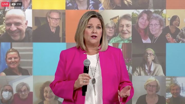 Ontario NDP Leader Andrea Horwath announces her party's plan for long-term care on Facebook Live Oct. 9, 2020.