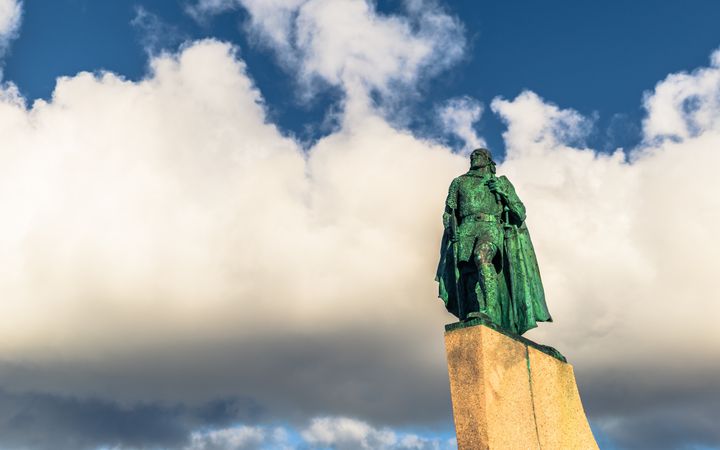 A statue of Leif Erikson in the center of Reykjavik, Iceland.