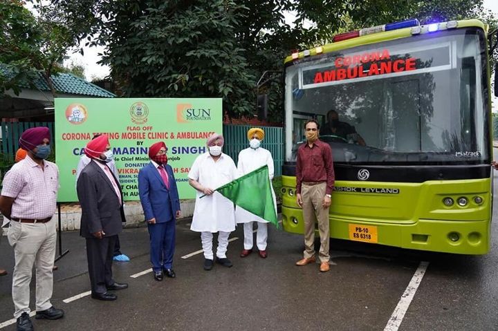 Punjab Chief Minister Captain Amarinder Singh flagging off a Corona testing mobile clinic and ambulance 