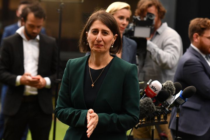 Gladys Berejiklian during a press conference at NSW Parliament House after giving evidence at the NSW Independent Commission Against Corruption on October 12, 2020 in Sydney.