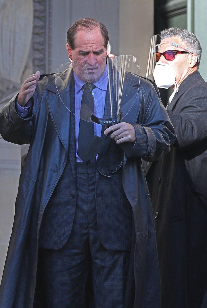 Colin was seen wearing a visor in between scenes