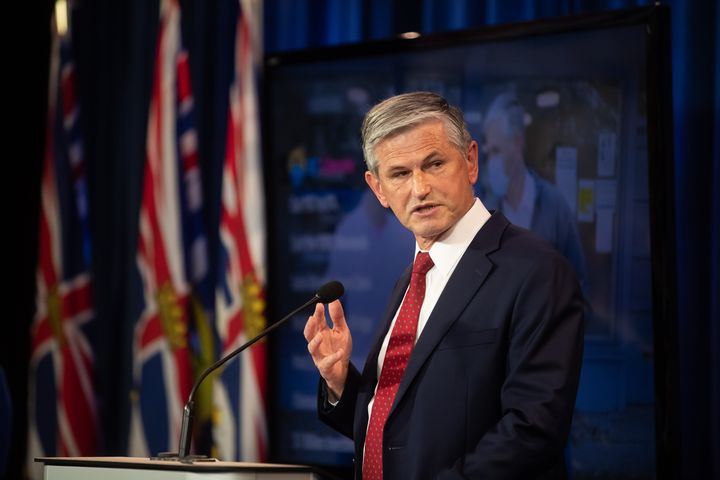 BC Liberal Party Leader Andrew Wilkinson speaks to reporters in Vancouver on Oct. 13, 2020. 