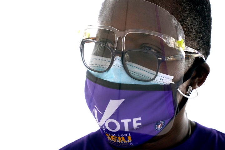 Retired nurse Magalie Isme attends a "SEIU Votes" campaign event for Democrat Daniella Levine Cava, a candidate for Miami-Dade County mayor, on Oct. 13, 2020. The SEIU is endorsing Levine Cava as well as Democratic presidential nominee Joe Biden.