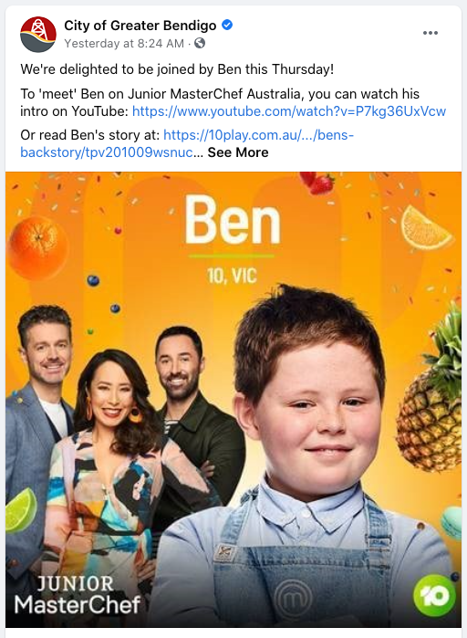 'Junior MasterChef Australia' contestant Ben Bolton will be teaching Bendigo locals how to make a delicious carrot cake.