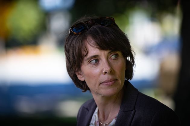 Green Party Leader Sonia Furstenau pauses while responding to questions during a campaign stop in Squamish,...